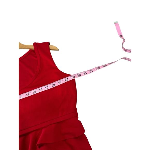 Calvin Klein Red Stretch Modest Tiered Ruffle Career Tank Dress Evening Size 12 - Picture 5 of 5